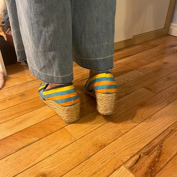 1970s style Y2K ralph lauren striped peep toe wedges! - Picture 14 of 14